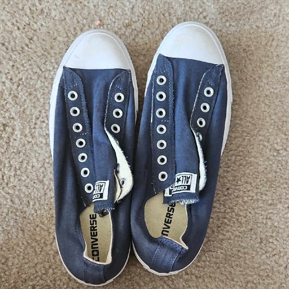 Barely Worn Converse Slip On Blue Canvas Sneakers with White Details